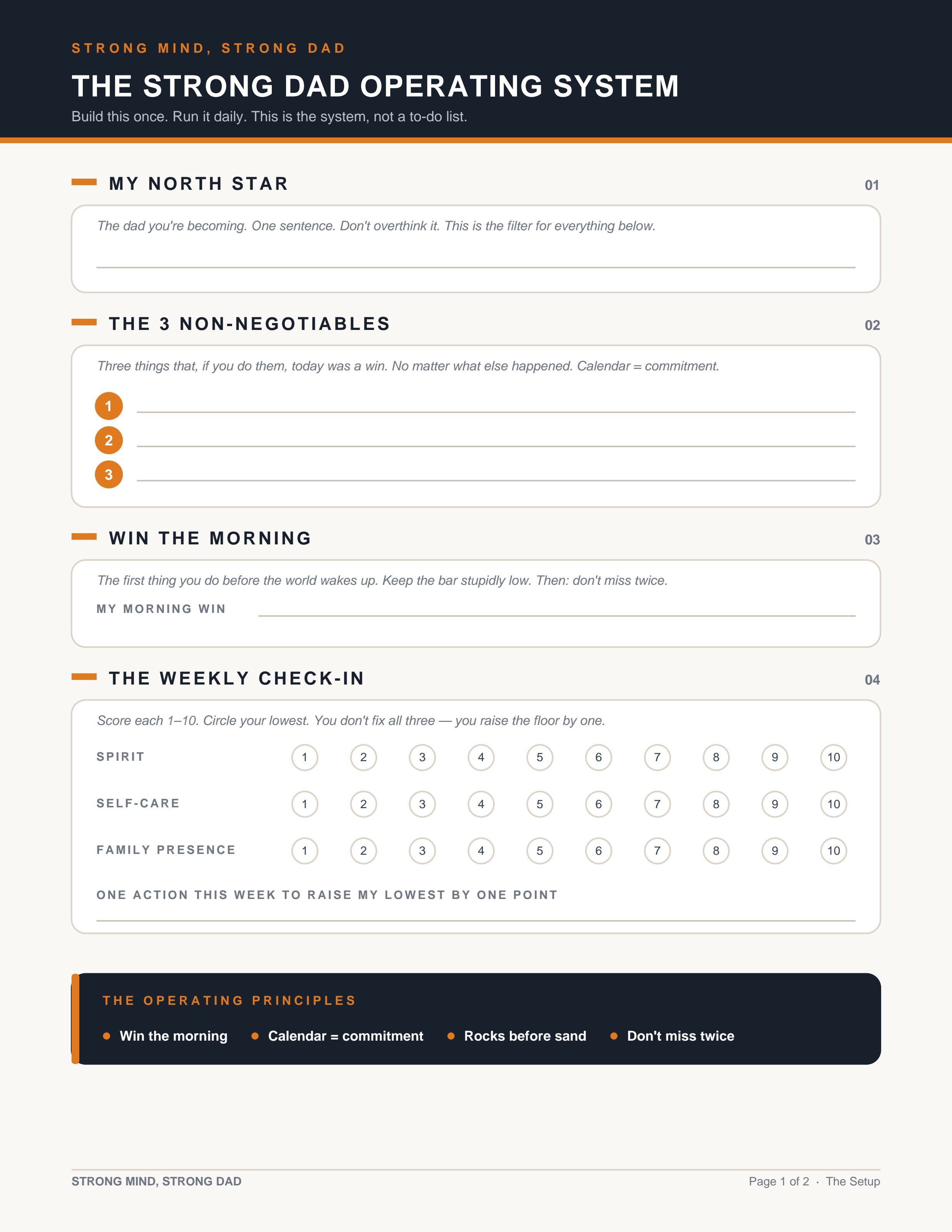 The Strong Dad Operating System — one-page worksheet preview